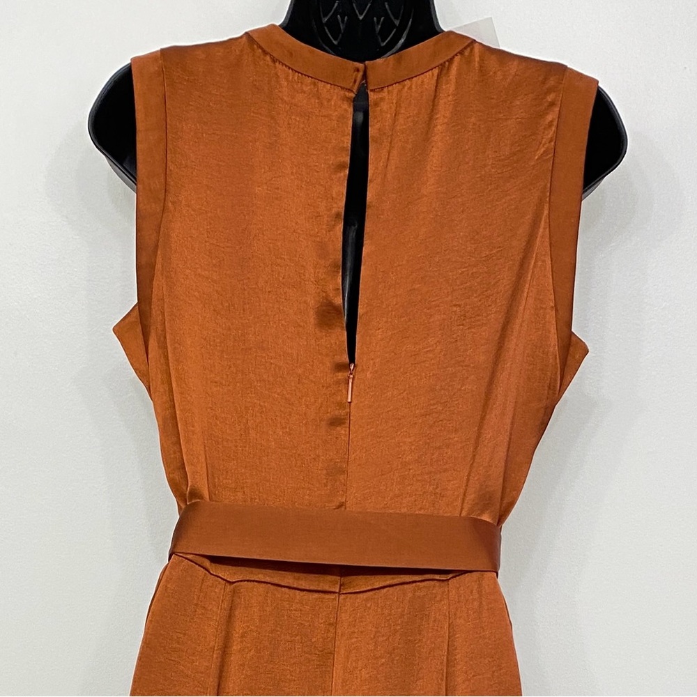 Mango Satin Midi Dress Bronze Wedding Guest High Neck Sleeveless Size M NWT - Picture 8 of 16